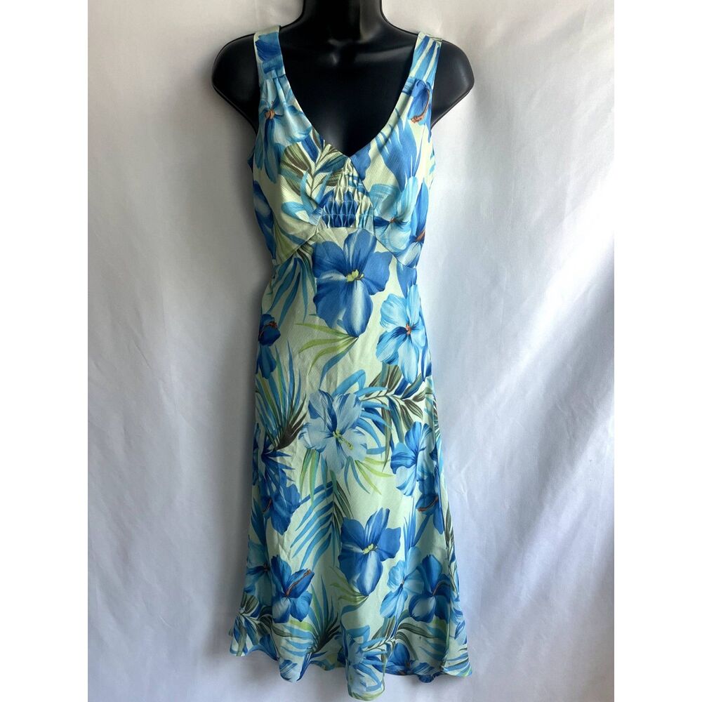 Nine & Co Tropical Blue Midi Dress Size 6 Vintage Retro Feminine Classy Cocktail